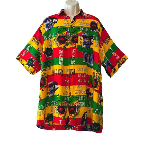 Bob Marley MAKE WAY FOR THE POSITIVE Rasta Aloha Shirt Size 3XL (runs small) - Picture 1 of 4